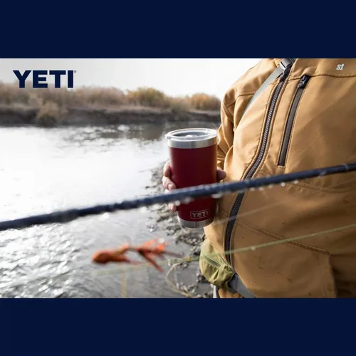 Vista 7 de YETI Rambler - Vaso de acero inoxidable con tapa MagSlider, 20 onzas, color rojo