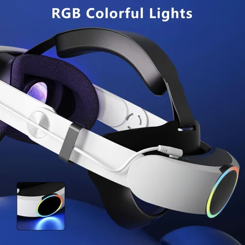 Vista 5 de Eslick Correa para la cabeza compatible con Meta Quest 3, RGB Light Elite Correa con batería de 10000 mAh para accesorios OculusMeta Quest 3