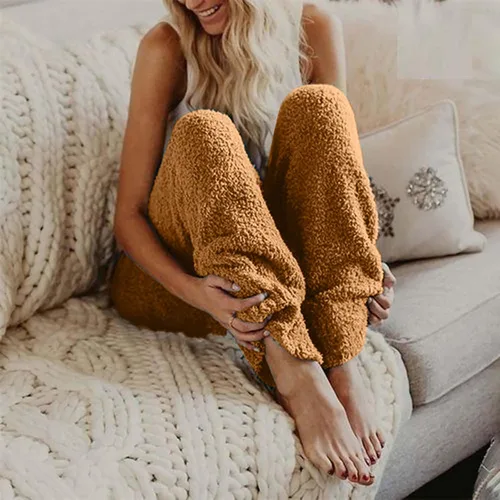 Vista 2 de LRMQS Pantalones de forro polar cálidos para mujer, esponjosos, térmicos, casuales, cómodos, holgados, con forro de moda, 2023