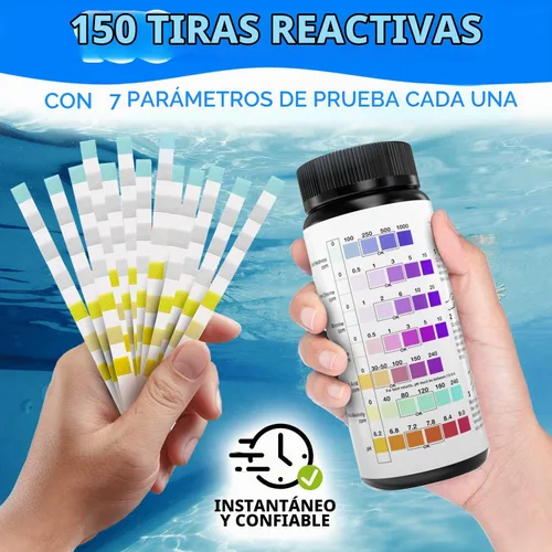 Vista 5 de Tiras de prueba 7 en 1 precisas para piscina, 150 tiras de prueba de spa para bañera de hidromasaje, kit de prueba rápida de agua de piscina, bromo