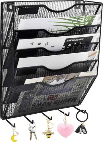Vista 37 de EASEPRES Organizador de archivos de malla de 3 bolsillos para colgar en la pared, carpeta de papel para correo montada en la pared, organizador