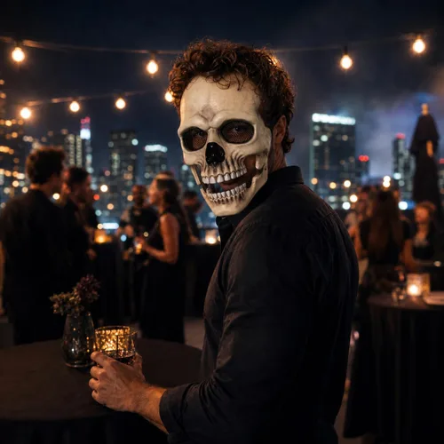 Vista 7 de Máscara de calavera aterradora con mandíbula móvil, máscara de esqueleto de Halloween para adultos