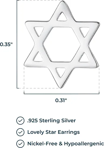 Vista 3 de Aretes de plata de ley 925 chapada en rodio con diseño de estrella de David, Metal