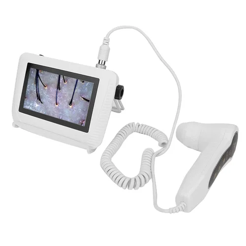 Vista 4 de Analizador del pelo de la piel de 5 pulgadas, detector del cuero cabelludo del pelo, equipado con dos lupas de diseño recargable imagen intuitiva