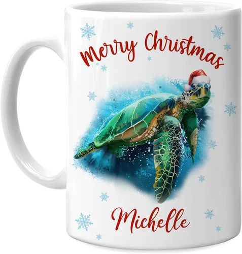 Vista 13 de Hyturtle Regalos personalizados para amantes de los ajolotes – Taza de café de cerámica con nombre personalizado de Feliz Navidad de 11 oz – Lindo