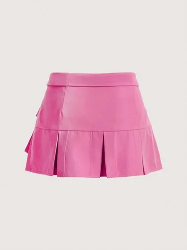 Vista 2 de Verdusa Minifalda plisada con bolsillo frontal para mujer, casual, cintura alta, falda tipo cargo