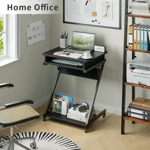Vista 9 de ALISENED Escritorio para computadora para espacios pequeños, mesa de estudio compacta en forma de Z de 23.6 pulgadas con bandeja de teclado suave