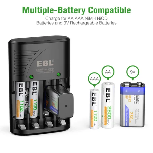 Vista 2 de EBL Cargador de batería con 20 pilas AAA recargables NiMH 1100mAh alto rendimiento