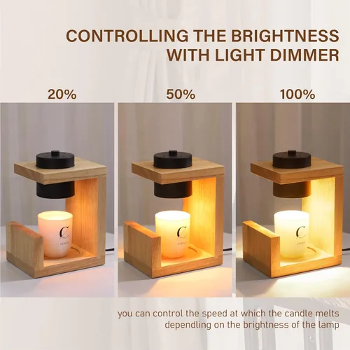 Vista 5 de AIKUT Lámpara Calentadora de Velas, con 2 Bombillas, Temporizador y Regulador de Intensidad, Madera Natural Simple, Compatible con Velas de hasta