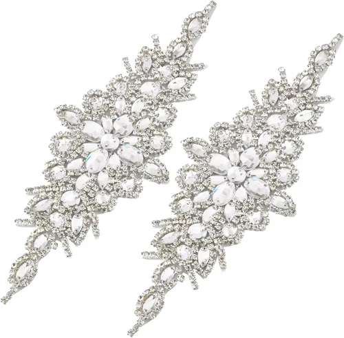 Vista 12 de FINGERINSPIRE 12 diamantes de imitación de cristal en forma de hoja - 6 estilos de apliques de cristal brillante con fijación en caliente, hojas 12