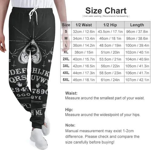 Vista 2 de Pantalones deportivos casuales de esqueleto gótico negro con diseño de bruja mágica Ouija, pantalones deportivos de cintura alta para hombres