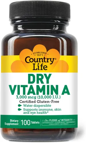 Vista 2 de Country Life Vitamina A 10,000 UI – Suplemento de apoyo inmunológico, para la piel y la salud ocular, certificado sin gluten, vegano, halal, kosher