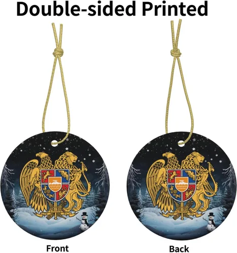 Vista 3 de Escudo de armas armenio encantadores adornos colgantes de cerámica para árbol de Navidad, 2.9 pulgadas, decoración para el hogar en interiores