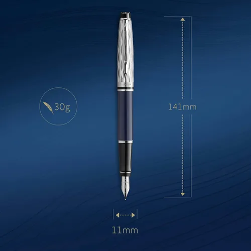 Vista 3 de Waterman Pluma estilográfica Expert Metal y laca azul Tapa cincelada Punta mediana de acero inoxidable Tinta azul Caja de regalo