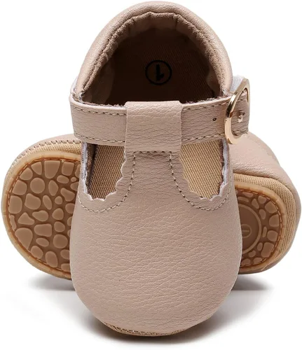 Vista 3 de HONGTEYA Zapatos planos Mary Jane para bebés y niñas, antideslizantes, para los primeros pasos, suela suave, piel sintética, zapatos de cuna