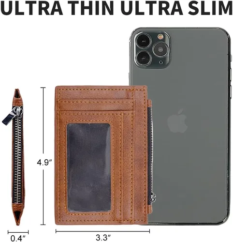 Vista 7 de Sbrinnaliao Cartera delgada para hombre, carteras de cuero para hombre, bloqueo RFID, fundas para tarjetas de crédito y organizadores de dinero