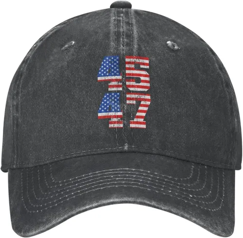 Vista 3 de Pro Trump Election 2024 Vintage 45 47 Bandera Sombrero de Verano Hombres Mujeres Gorra de Béisbol para Hombres Mujeres Running Trucker Hat Negro