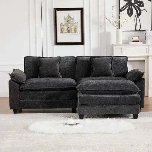 Vista 147 de Sofá seccional modular verde de 111.5", sofás seccionales grandes de 3 plazas para sala de estar, sofá nube oversized de tela chenille con otomana