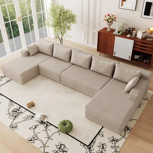 Vista 46 de Sofá modular Cloud de 95 pulgadas con otomana, moderno sofá nube en forma de U con asiento profundo, cómodo sofá de pana de 3 plazas, sofá de espuma