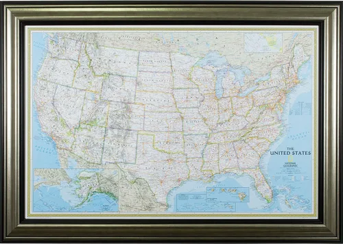 Vista 9 de Craig Frames mapa de viaje clásico de los Estados Unidos, Papel, 24 x 36 pulgadas