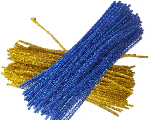 Vista 3 de 200 tallos de felpilla de oropel brillante a granel, palitos con alambre para manualidades, bodas, hogar, fiestas, decoración navideña (azul dorado)