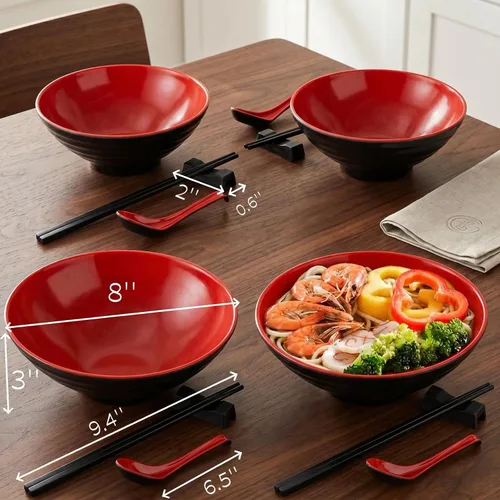 Vista 4 de Lyellfe Juego de cuencos de ramen japonés de 16 piezas, 4 piezas, calidad