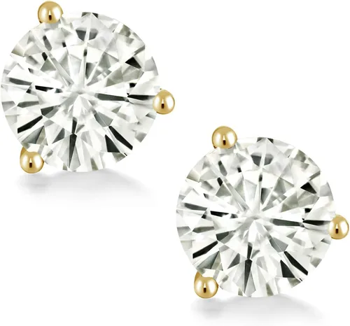 Vista 137 de Gem Stone King Aretes de oro de 14 quilates, 0.236 in, piedra natal redonda, Martini, 3 puntas, aretes de oro para mujer