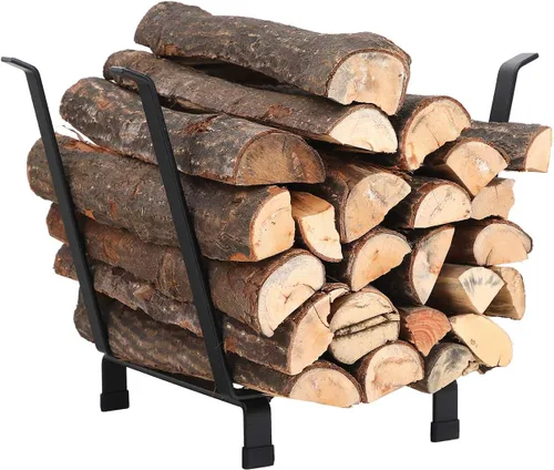 Vista 12 de PHI VILLA Estante de leña de 2 capas resistente, soporte de doble capa para leña de chimenea, estante de almacenamiento con clasificación