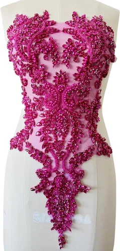 Vista 2 de Parches de diamantes de imitación brillantes hechos a mano para coser a mano con lentejuelas de cristal en encaje para vestido de graduación, ropa