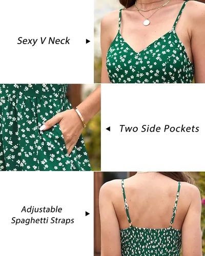 Vista 2 de LAISHEN Overol de pierna ancha para mujer, estilo casual, para verano, sin mangas, con bolsillos, con estampado floral