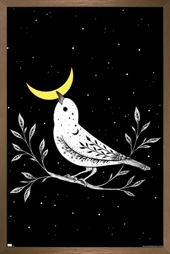 Vista 16 de Trends International Dibujo episódico - Póster de pared de pájaro lunar Versión enmarcada Barnwood