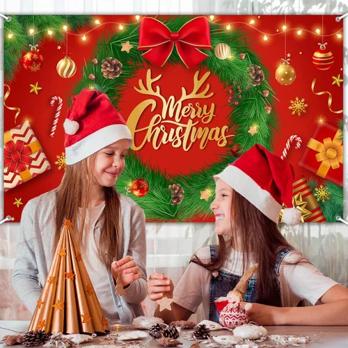 Vista 6 de Avezano Cartel de Feliz Navidad, telón de fondo rojo de Navidad para decoraciones de fiesta, invierno, Año Nuevo, Nochebuena, reuniones familiares