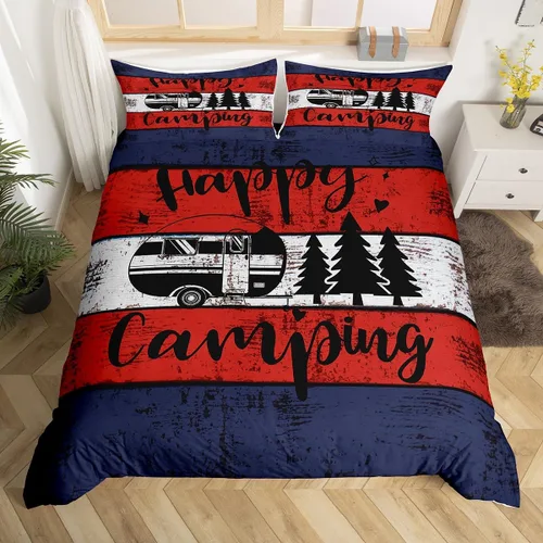 Vista 19 de Castle Fairy Juego de ropa de cama Happy Camping para niños, funda de edredón estilo granja occidental con cierre de cremallera, juego de ropa