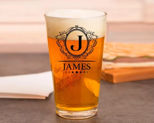 Vista 4 de PREZZY Vaso de cerveza personalizado con letra J inicial, divertido monograma, regalos para hombres, vaso de cerveza con nombre personalizado, 16