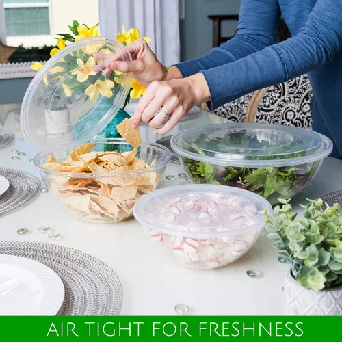 Vista 9 de PLASTICPRO Cuencos desechables de 48 onzas redondas de plástico transparente con tapas, cuencos para fiesta, aperitivos o ensalada, cuencos