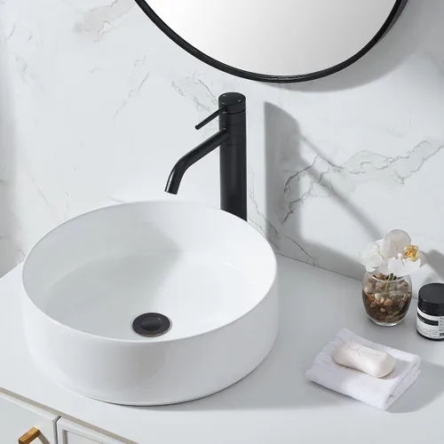 Vista 8 de Hotis Grifo de Fregadero Tipo Vasija Negro, Grifo Alto de Baño para Fregadero de 1 Agujero, Cuerpo Giratorio 360° Grifo de Una Sola Manija