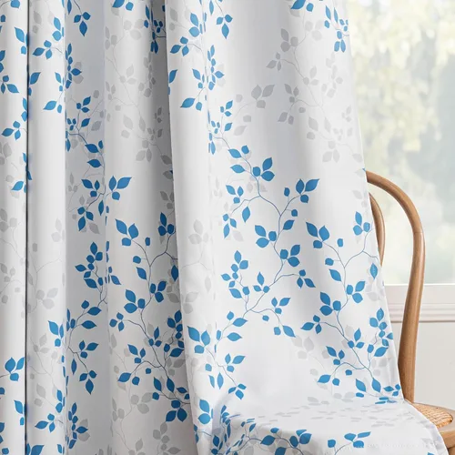 Vista 4 de Cortinas opacas 95% azules de 63 pulgadas de largo para dormitorio, cortina de oscurecimiento de habitación con patrón de hojas para habitación