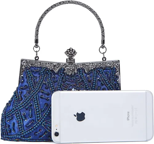 Vista 6 de Bolso de estilo vintage con cuentas de lentejuelas bolso de noche de fiesta de boda bolso de embrague de diamantes de imitación