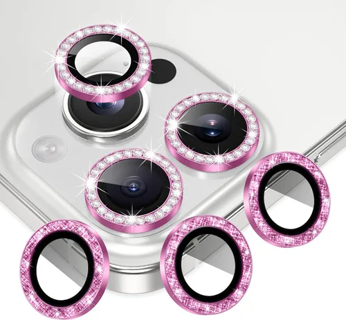 Vista 15 de AGVEE 3+3 Protector de Lente de Cámara para iPhone 14 6.1" / 14 Plus 6.7", Diamante Brillante y Anillo de Metal con Purpurina Brillante Vidrio negro
