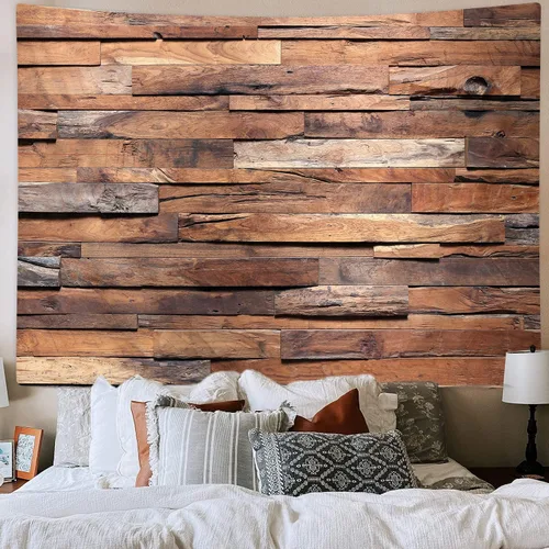 Vista 4 de JAWO Tapiz rústico de madera para colgar en la pared, tela de poliéster, 40 x 30 pulgadas, decoración de sala de estar, dormitorio, comedor