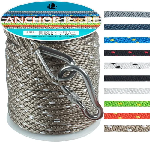 Vista 30 de Cuerda de anclaje de 1/2 pulgada y 50 pies, cuerda de anclaje para barco, trenza sólida MFP, línea de anclaje con dedal de acero inoxidable 316