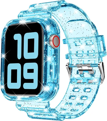 Vista 49 de DABAOZA - Correa transparente compatible con Apple Watch de 1.772 in y 1.732 in, con purpurina transparente Women Men,Glitter Bling TPU