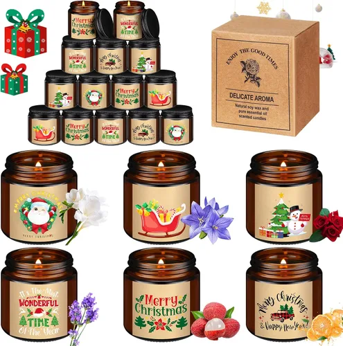 Vista 8 de MTLEE 24 velas en tarro de Navidad a granel, velas perfumadas de Navidad, velas de cera natural, de larga duración, para Navidad, regalos de boda