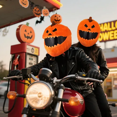 Vista 5 de VCOROS Cubierta de casco de motocicleta de calabaza de Halloween, cubierta de casco de cara completa esponjosa para paseos divertidos