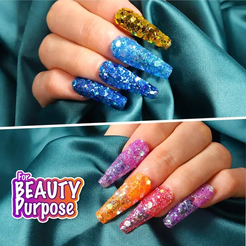 Vista 5 de LEOBRO Purpurina gruesa holográfica, 15 colores para resina, cuerpo de uñas, joyería y manualidades, con 5 cucharas mezcladoras