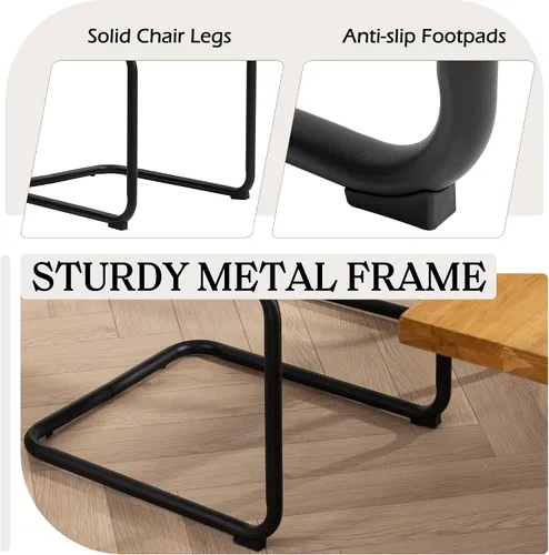 Vista 5 de Juego de 2 sillas de comedor voladizas, sillas de comedor modernas de mediados de siglo con patas de metal negro, sillas de cocina tapizadas