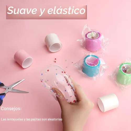 Vista 5 de Cinta Nano para Kit de Burbujas - 6 piezas de Cinta Elástica Colorida de Doble Cara para Decoración con Globos y Manualidades