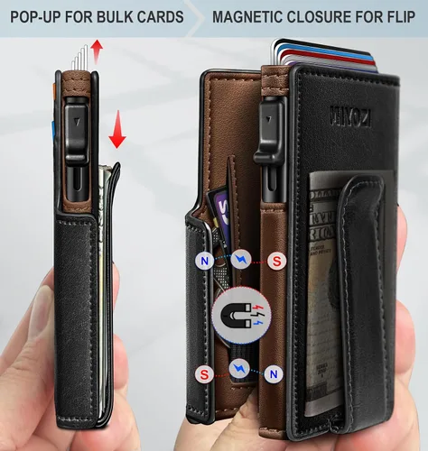 Vista 3 de miyozi Billetera para hombre, con clip para dinero, bolsillo para monedas, ventana para identificación, delgada, bolsillo frontal con bloqueo RFID