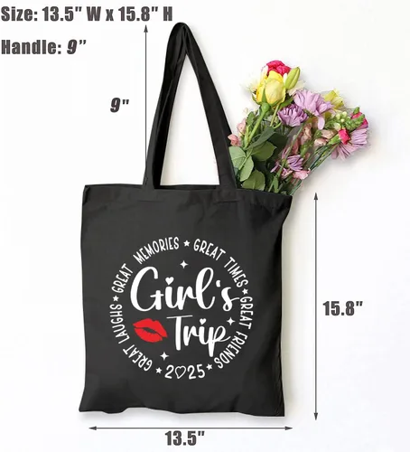 Vista 4 de TSIIUO Bolsa de lona para el fin de semana 2024 para mujer, bolsa de compras reutilizable para vacaciones con amigos divertidos para regalo de niñas