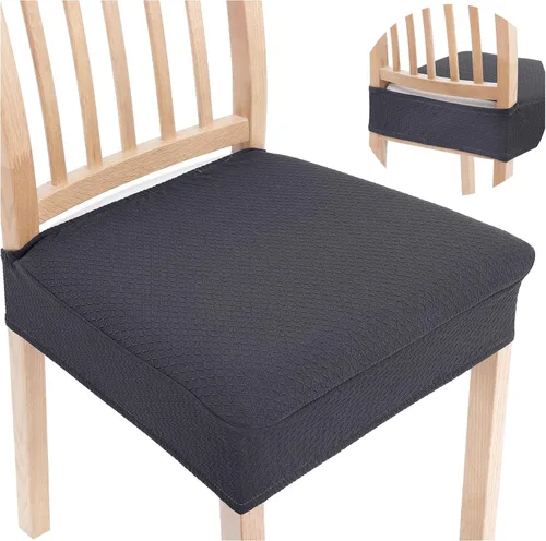 Vista 32 de Smiry Juego de 2 fundas de asiento elásticas de jacquard para sillas de comedor, extraíbles y lavables, sin fundas traseras, color azul aireado